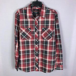 Weatherproof Red Plaid Cotton Blend Button Up Shirt Size Medium